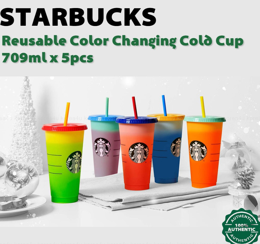 New Reusable Starbucks Color Changing Cold Cups Christmas Glittery Cup