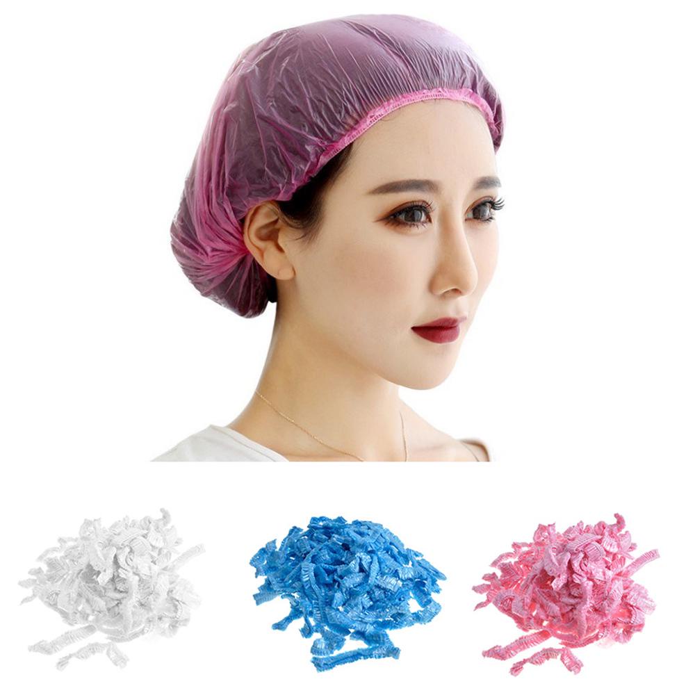 Disposable Shower Caps Plastic Hat Waterproof Head Cover (Random