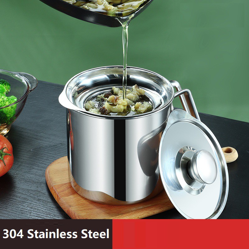 304 Stainless Steel Oil Dispenser Bacon Grease Container with Strainer