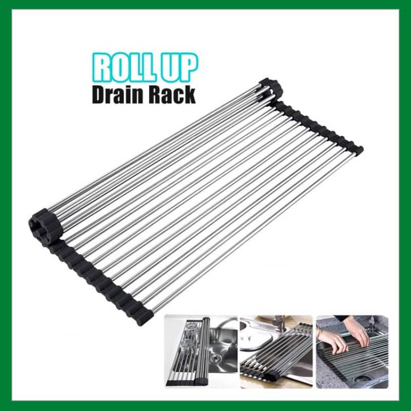 Roll-up Dish Drying Rack Foldable Stainless Steel Over Sink Rack ...