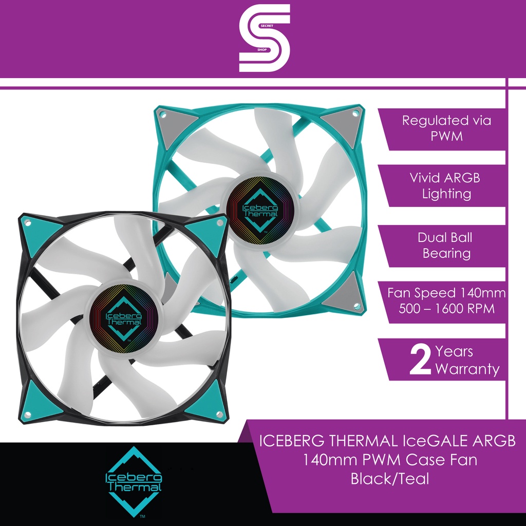 ICEBERG THERMAL IceGALE ARGB 140mm PWM Case Fan - Black/Teal | Shopee ...