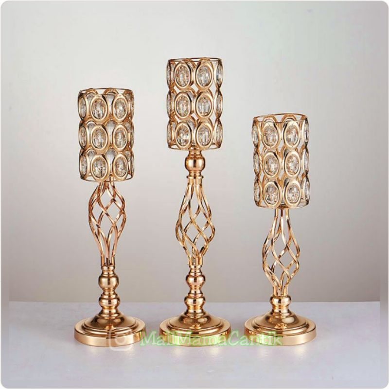 🔥EXCLUSIVE DECO🔥Gold Crystal Candle Stick Holder Tapak lilin emas