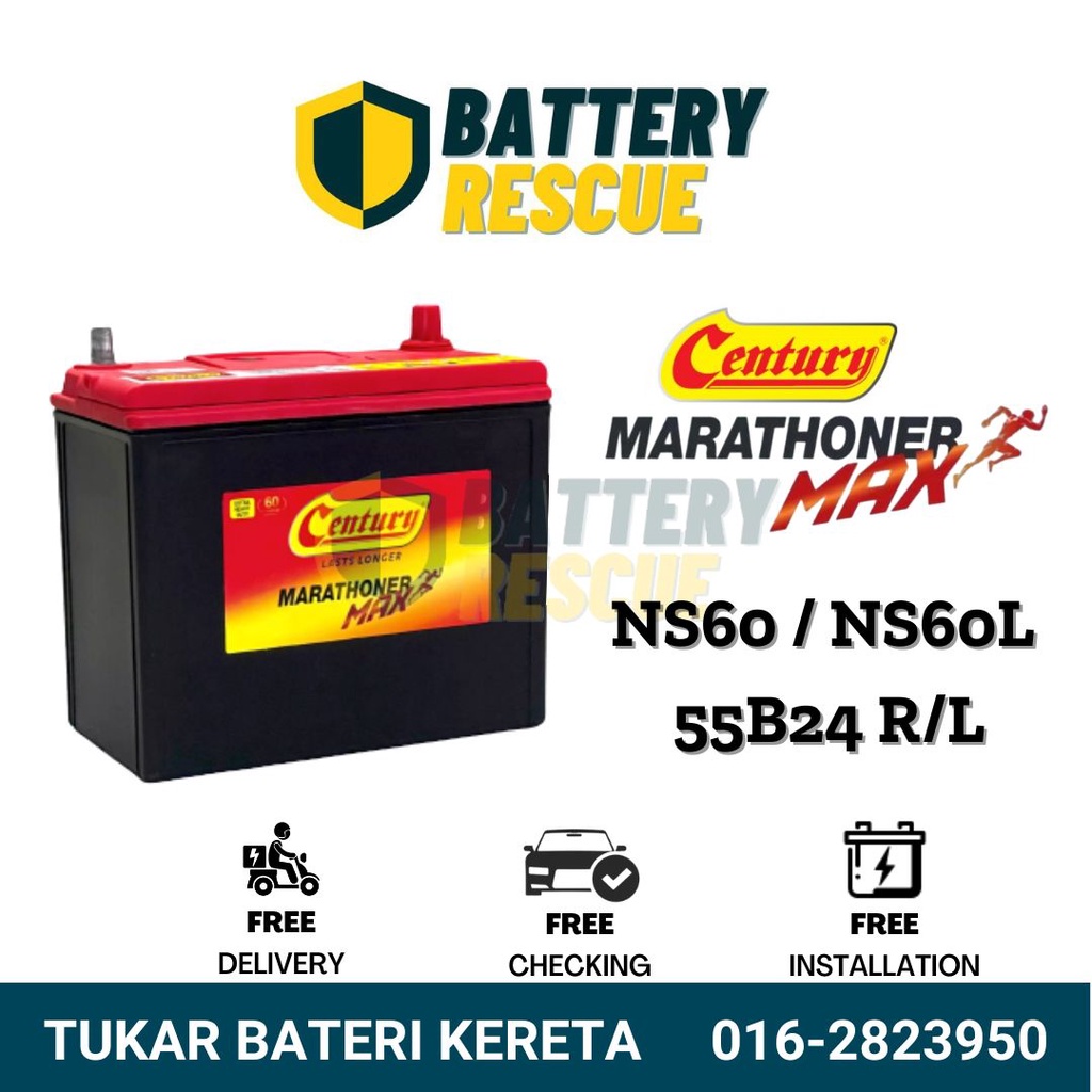[Installation Provided] NS60 | NS60S | NS60L | NS60LS |55B24L/R |Century Marathoner Max Car Battery Bateri Kereta