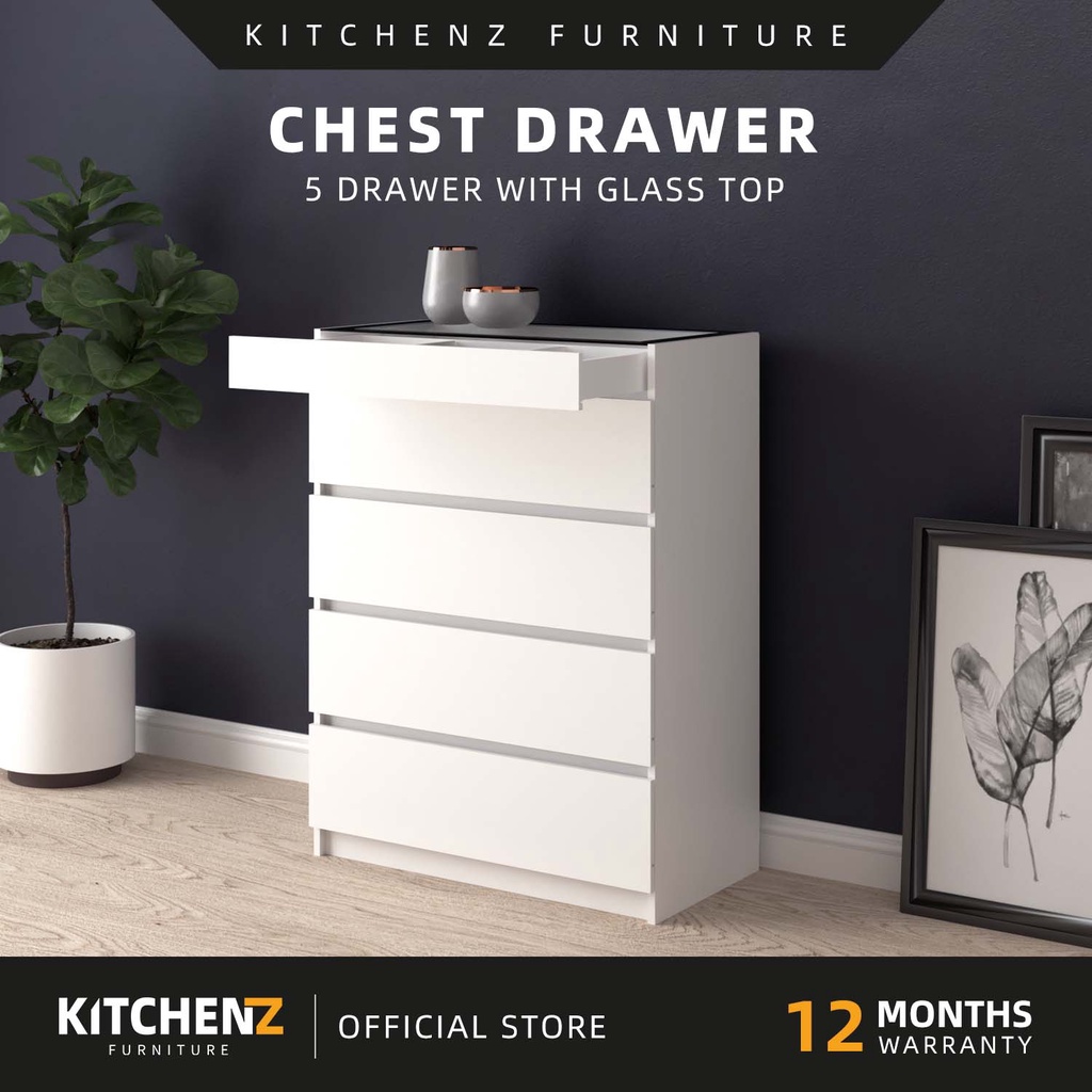 KitchenZ Sabah 5 Layers Chest Drawer with Drawer Almari putih Big size ...