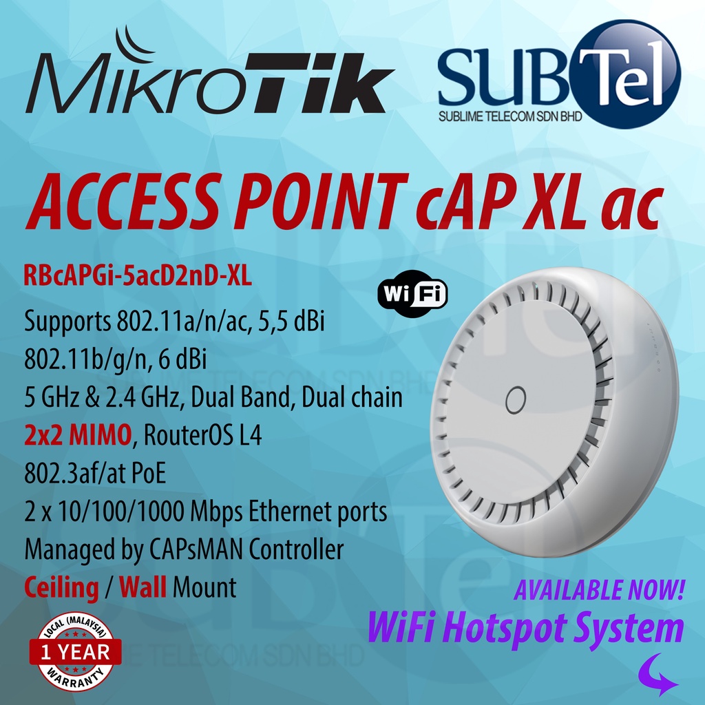 MikroTik cAP XL ac RBcAPGi5acD2nDXL Access Point Controller Managed AP 802.3af CAPSMAN