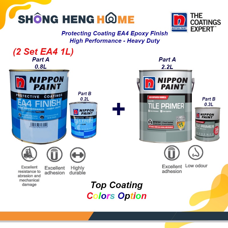 Nippon Paint - EA4 Finish Epoxy with hardener 1L x 2set + Tile Primer ...