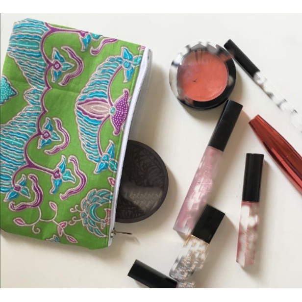 Beige - Ikat Fabric Multipurpose Segmented Make-up Brush Wrap Pouch/Case