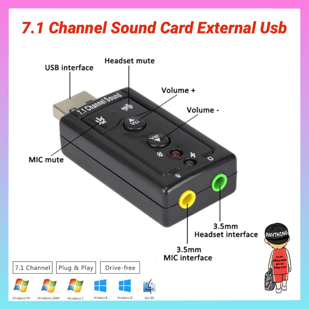 7.1 Channel External USB Stereo Audio Adapter External Sound Card 3.5mm