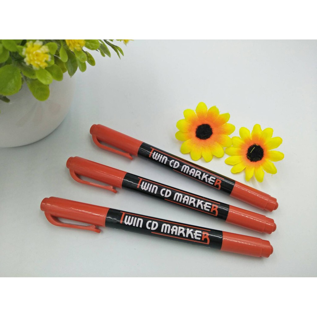 TWIN CD MARKER CD/Dvd/Vcd Writing Pen Red 2 Heads 0.4-1.0mm. | Shopee ...