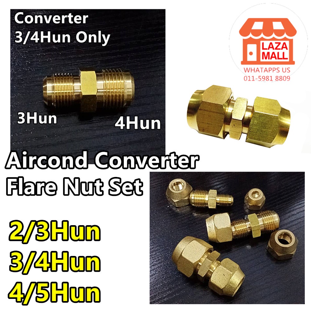 Set Aircond Copper Flare Nut Converter Connect Home Car Fridge Nuts Joint Pipe Cooper Connector