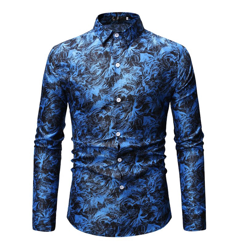 Men's Fashion Floral Print Shirt Long Sleeve Batik Shirt Casual Kemeja ...