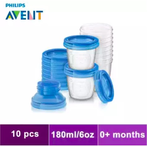 Philips AVENT Breast Milk Storage Cups And Lids, 10 6oz Containers,  SCF618/10