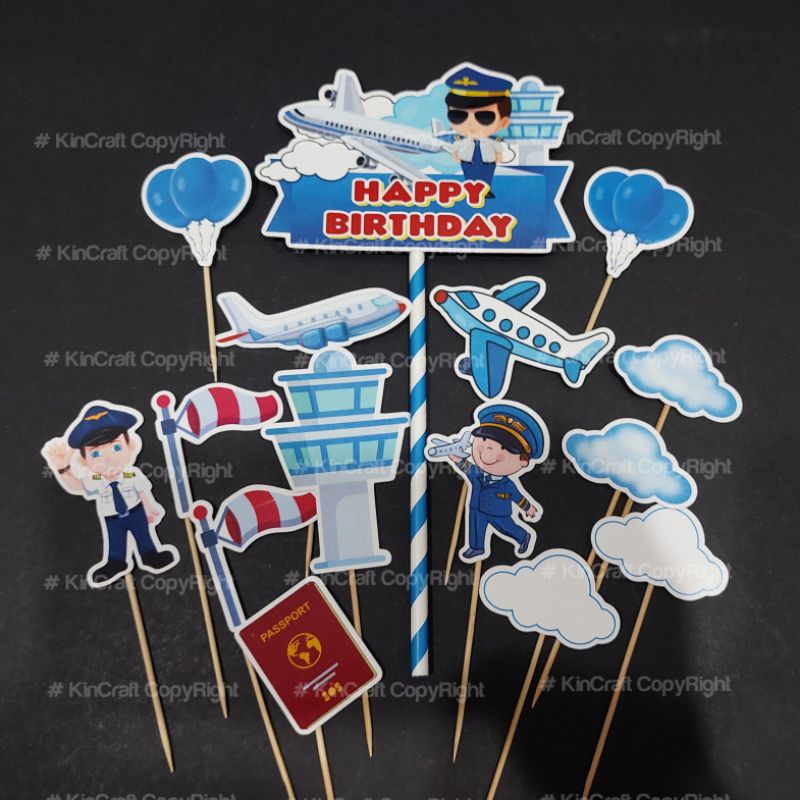 [Hot Item] Cake Topper Birthday - Pilot /Aeroplane | Shopee Malaysia