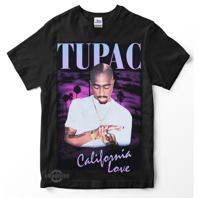 Official Tupac "California Love" T-Shirt - Distressed Retro Logo, Men's Black Tee Size XL