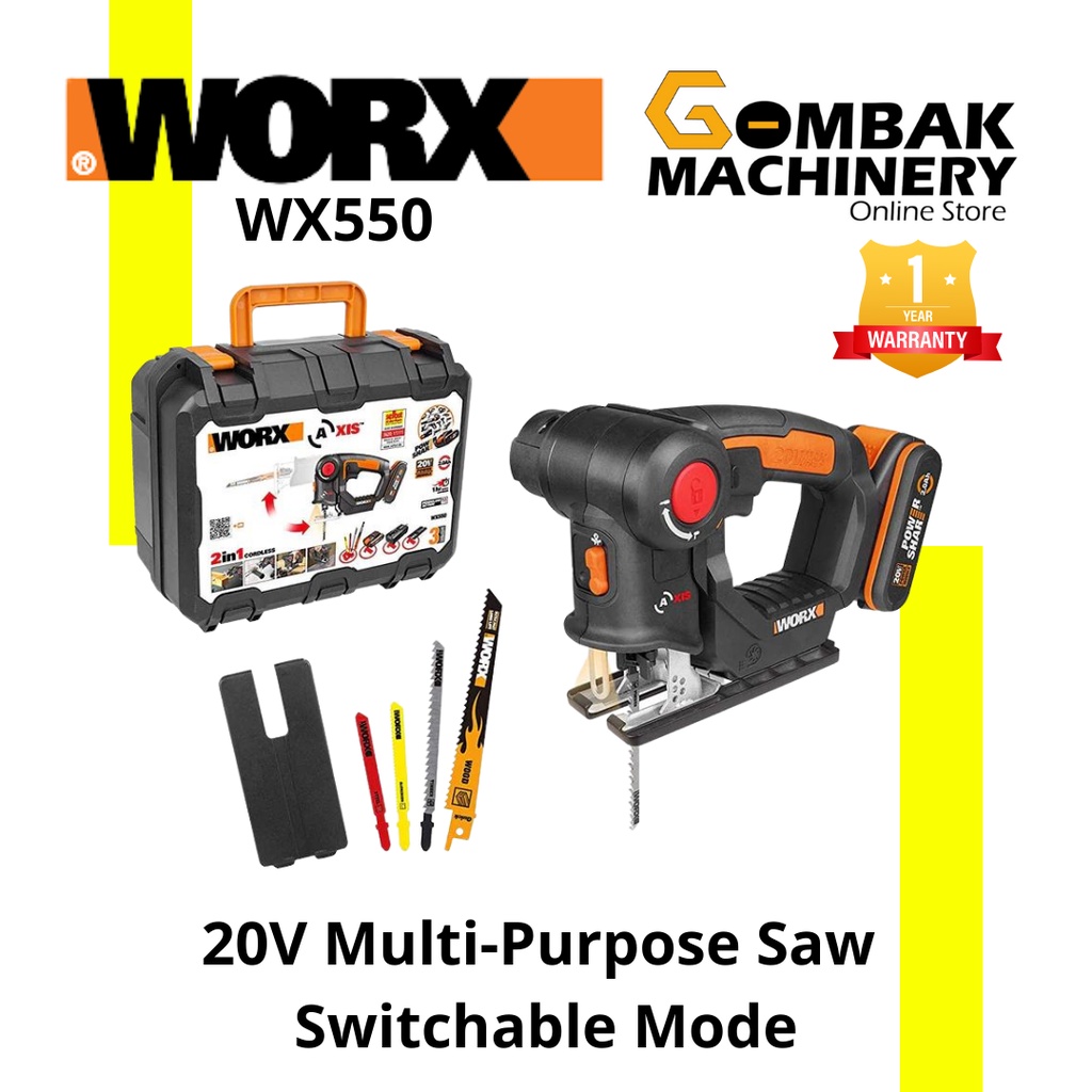 WORX WX550 20V Cordless Multi Saw Switchable Mode Jigsaw Recip