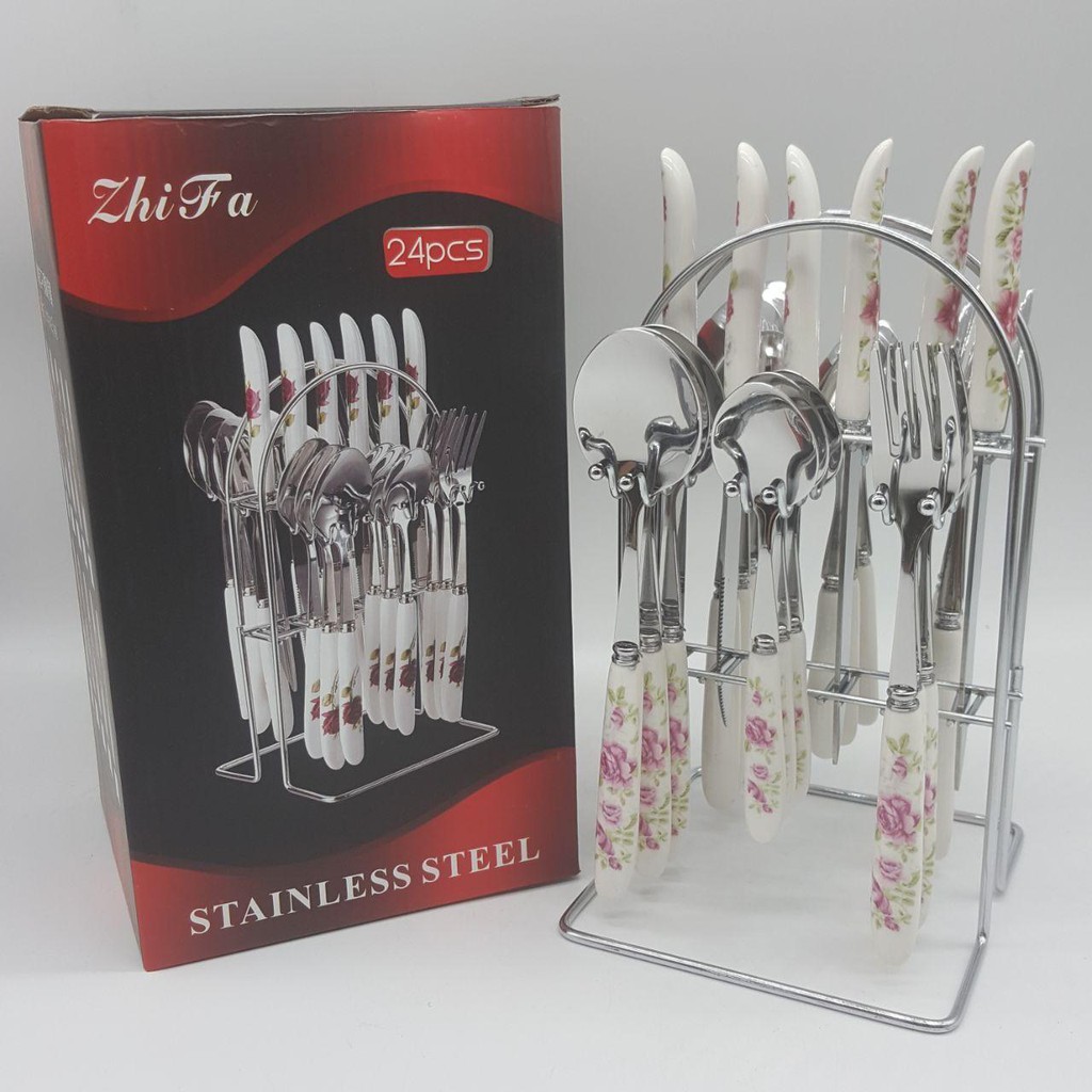 24'S PORCELAIN CUTLERY SET W/RACK Shopee Malaysia