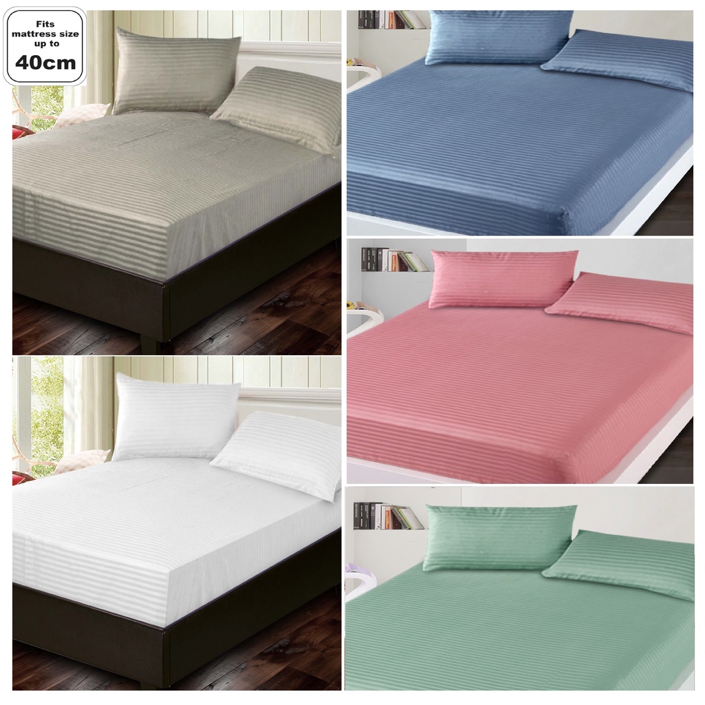 Essina Bedding Prismatic Hotel Series 40CM Depth Pocket Fitted Sheet Cadar 1cm Stripe Microfiber