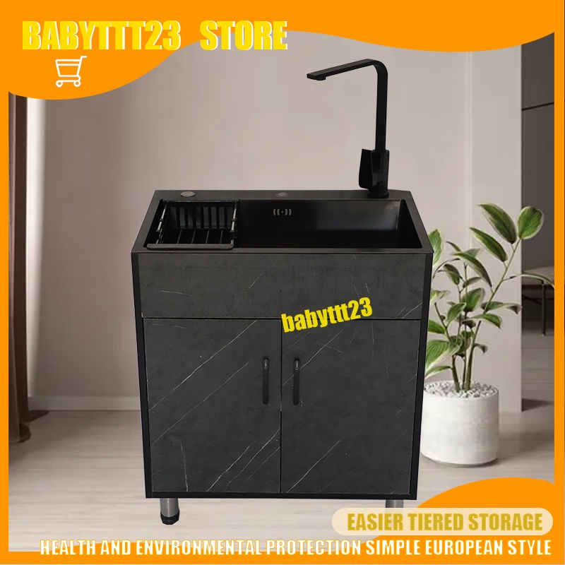 Kitchen stainless steel sink cabinet single and double trough simple ...
