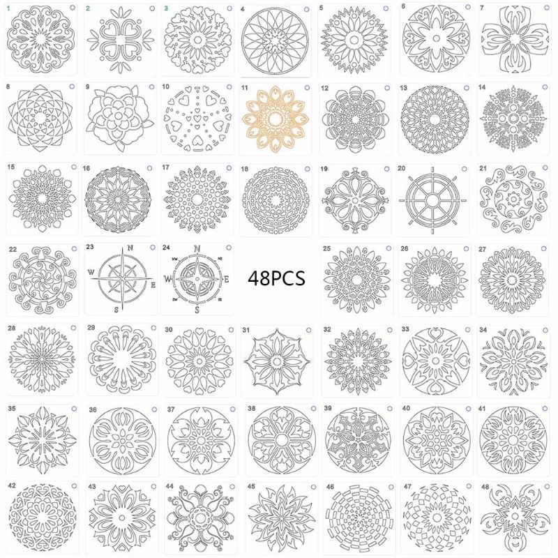 Stat 48pcs/set Mandala Stencils DIY Painting Scrapbook Coloring ...