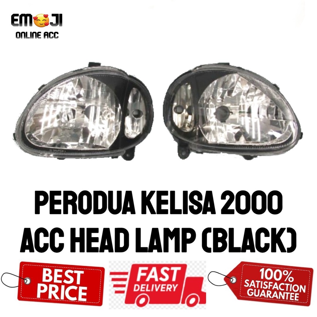 PERODUA KELISA HEAD LAMP CRYSTAL SET BLACK (SMOKE) LAMPU DEPAN Shopee