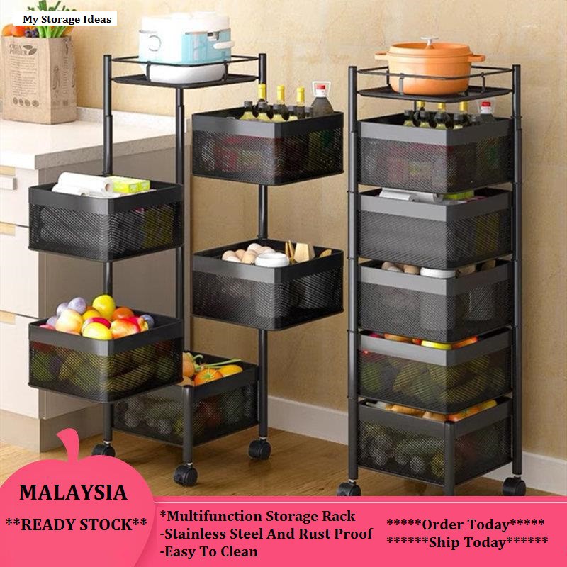 Rak Dapur Kitchen Rotating Storage Rack Vegetable Rack Vegetable Basket ...
