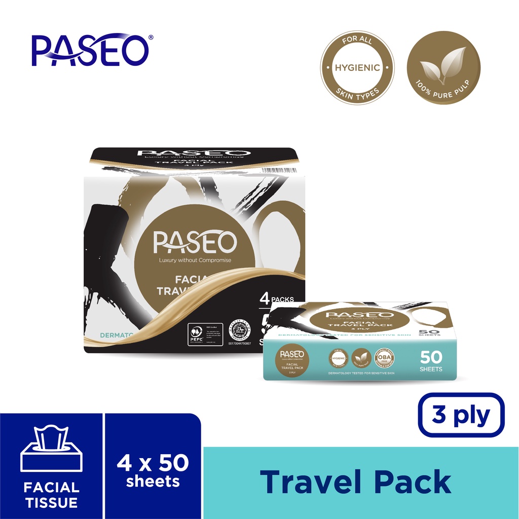 PASEO XOXO SERIES FACIAL TISSUE TRAVEL PACK 4 X 50S | Shopee Malaysia