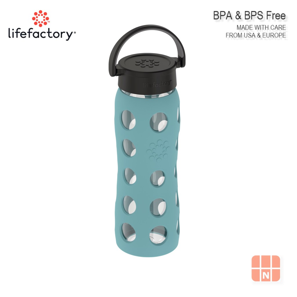 Lifefactory 22oz Glass Water Bottle With Classic Cap And Protective Silicone Sleeve Aqua Teal 3270