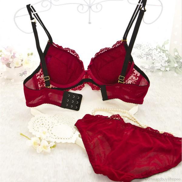 Lady Sexy Lace Embroidery Satin Print Push Up Bra Set | Shopee Malaysia