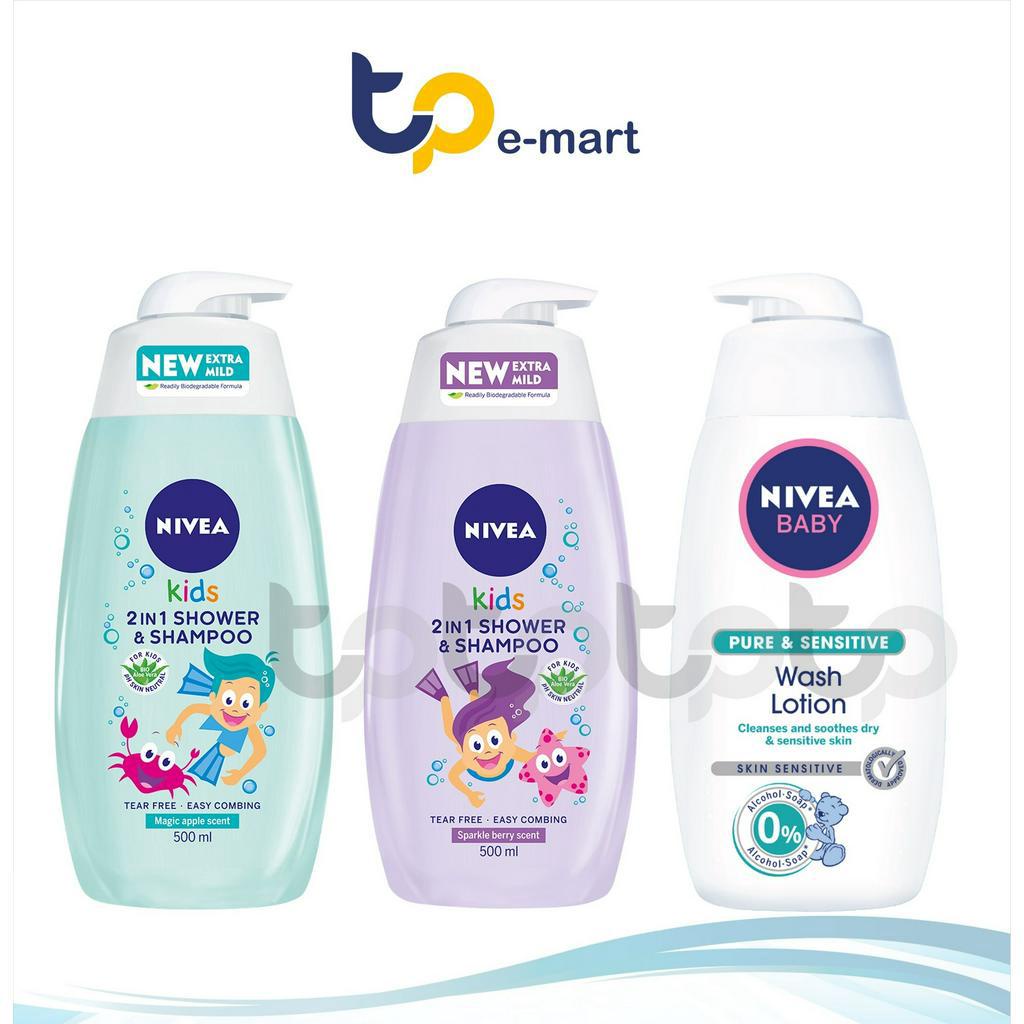 NIVEA Baby Head To Toe Shampoo & Bath 500ml / Baby Pure & Sensitive Wash Lotion 500ml Shopee