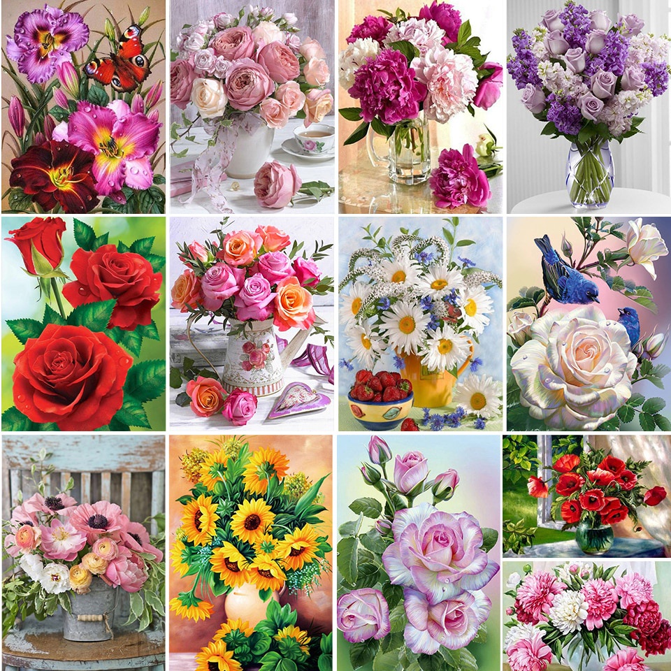 Cheap 5D DIY Diamond Painting Vase Diamond Embroidery Flower Scenery Cross  Stitch Full Round Drill Home Decor Manual Art Gift