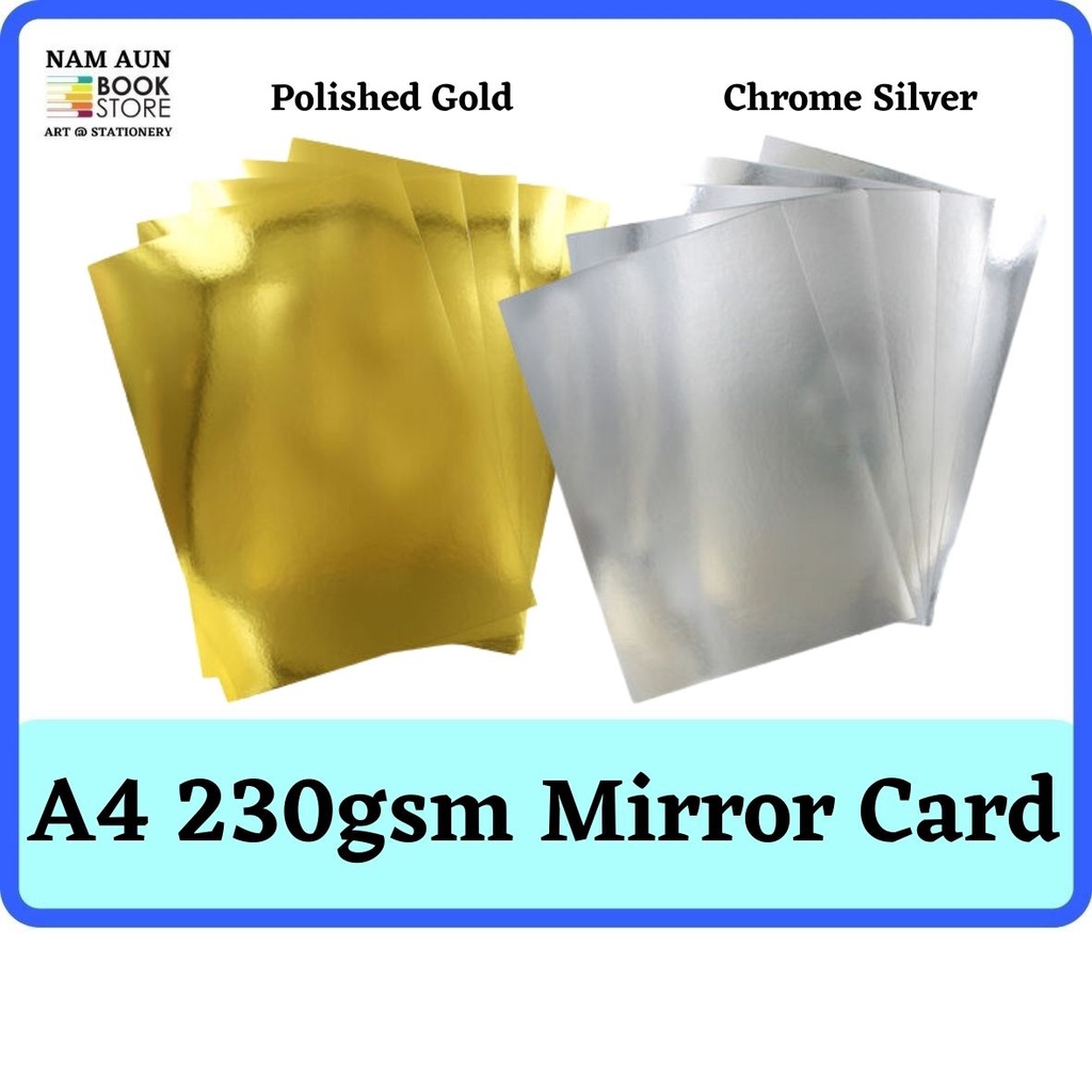 【Diy Craft】A4 230gsm Mirror Card / Polished Gold / Chrome Silver / Gold ...