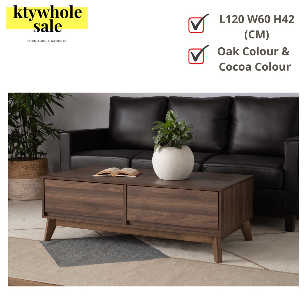 KTY HIRADO Wooden Coffee Table With Drawer Coffee Table Modern Meja ...