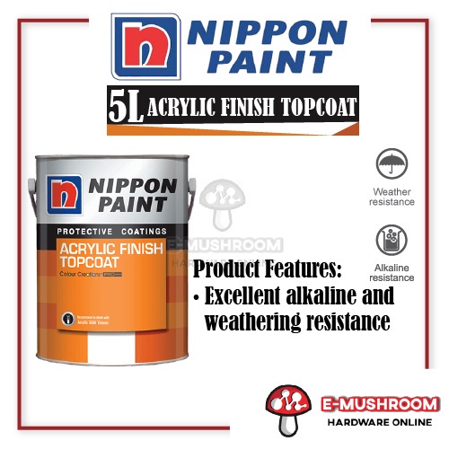 5L Nippon Paint Acrylic Finish Topcoat (Gloss / Soft Matt) | Shopee ...