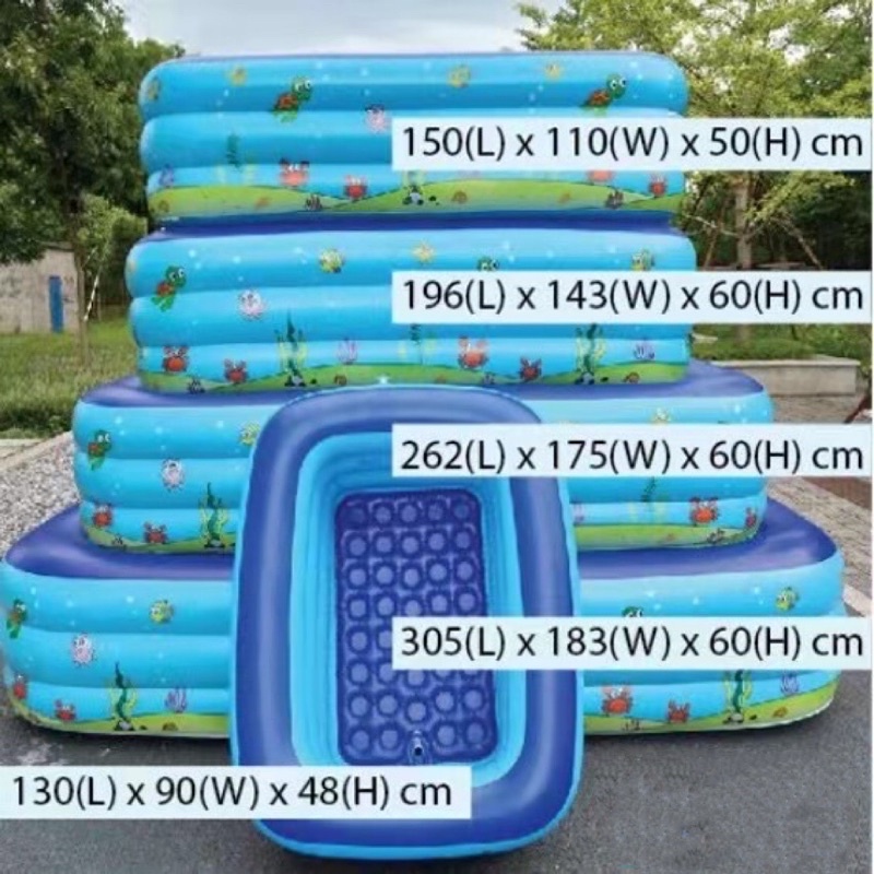 3 Rings Inflatable Rectangular Swimming Pool Children Outdoor Bathtub ...