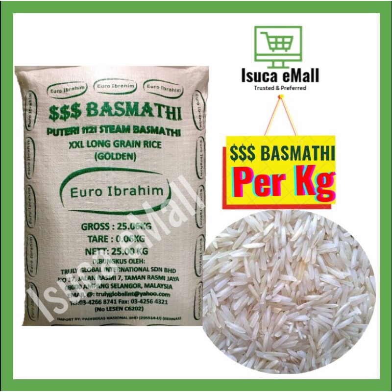Euro Ibrahim Rice Puteri Steam Basmathi 1kg / Beras Basmathi XXL Goden ...