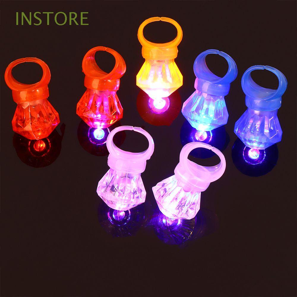 INSTORE 10Pcs Glowing Rings Boys Girls Glow Toys Diamond Flashing ...