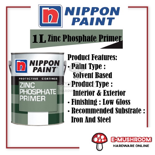 1L Nippon Paint Zinc Phosphate Primer Grey Green Color Undercoat Iron ...