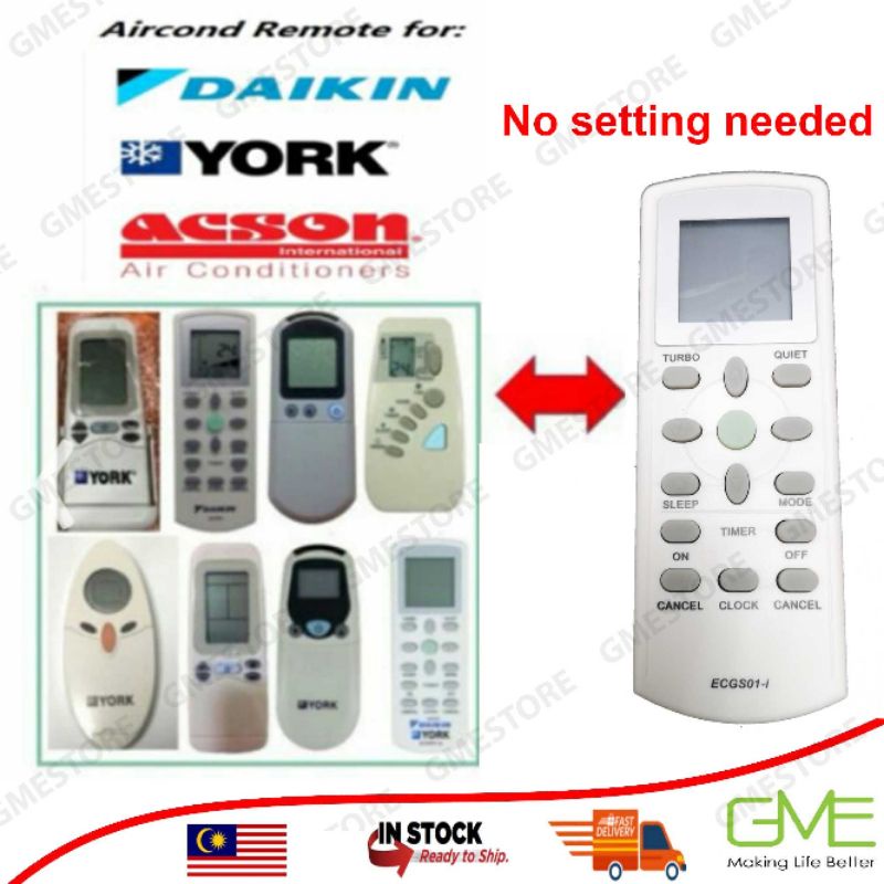 Ready Stock Daikin York Universal Aircond Air Cond Remote Control