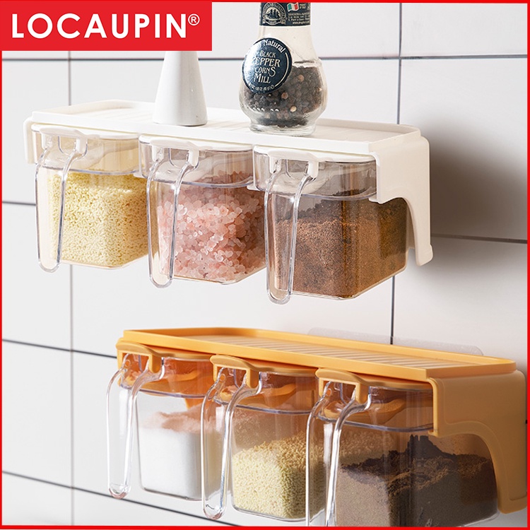 Locaupin 3 Grids Seasoning Box with Handle and Spoon, Seasoning Storage ...