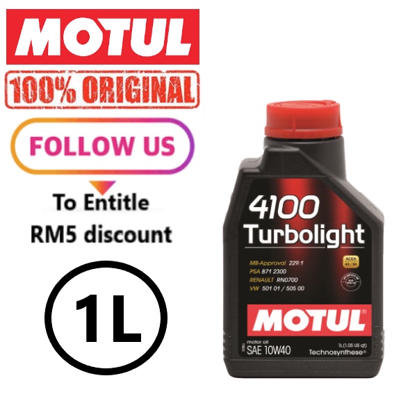 Motul 4100 Turbolight 10w-40 Technosynthese Synthetic Car Engine Oil