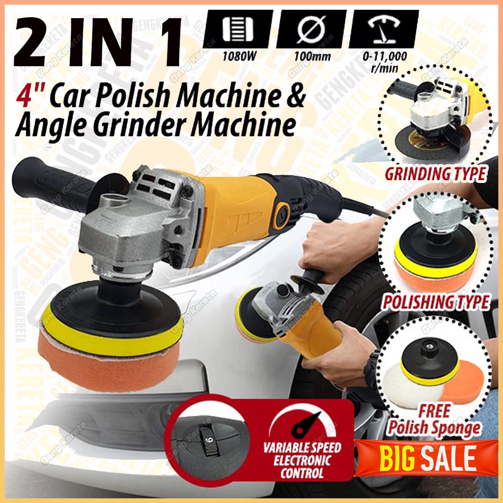 2 In 1 Car Polisher And Angle Grinder Machine 4" With Speed Control