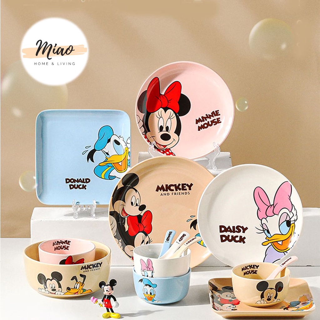Disney Mickey Mouse Ceramic Plate Bowls Cutlery Tableware Minnie Donald ...