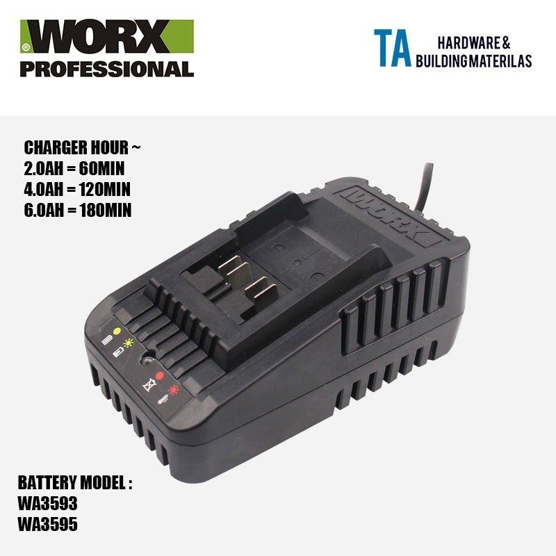 WORX CHARGER WA3924 20V 2.0AH 4.0AH Battery Model WA3593