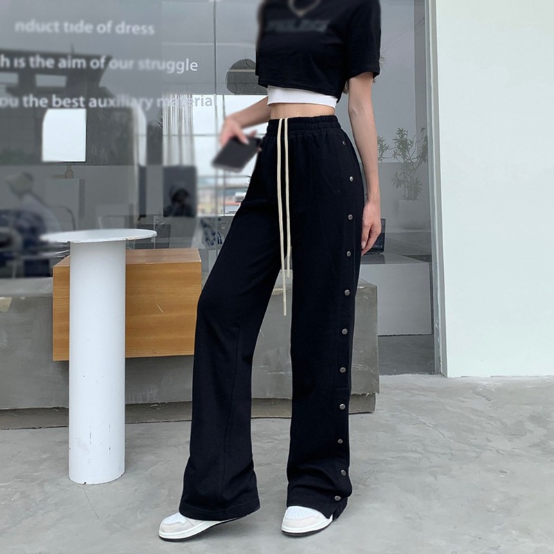 Women High Split Side Joggers Snap Button Track Pants High Waist Sport  Active Long Pant with Pocket 