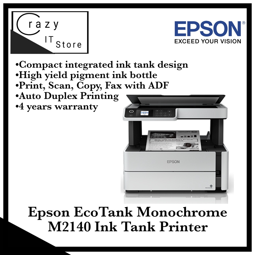 Epson Ecotank Monochrome M2140 All In One Ink Tank Printer Shopee Malaysia 7448