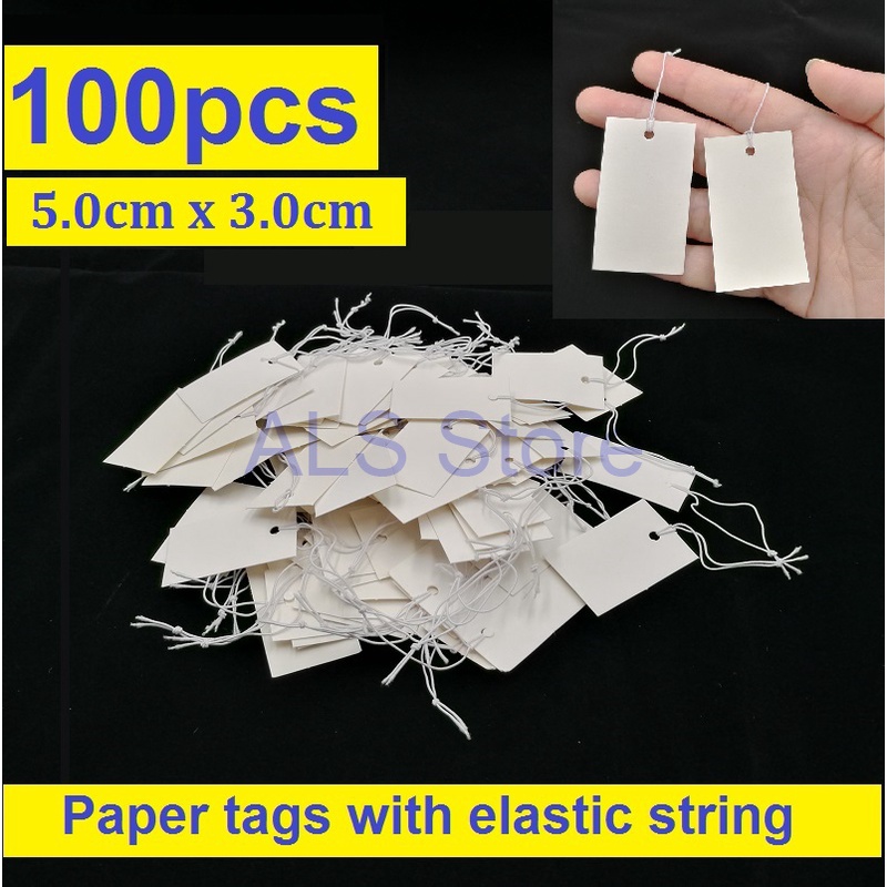 100Pcs White Paper Jewelry Clothes Label Price Tags with Elastic String