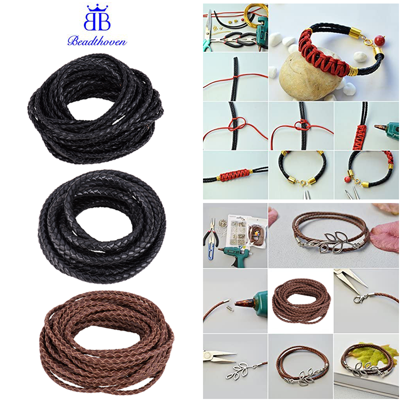 2/4 Pcs Braded Cord Leather Bolo Cord 3~5mm Bolo Cord Dy Supply, Gold