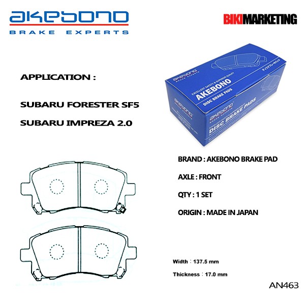Akebono Front Brake Pad Subaru Forester SF5 / Subaru Impreza 2.0 ( Made
