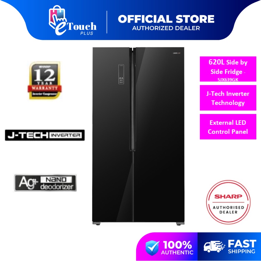 SHARP 620L 2 GLASS DOOR SIDE BY SIDE REFRIGERATOR SJX639GK fridge peti