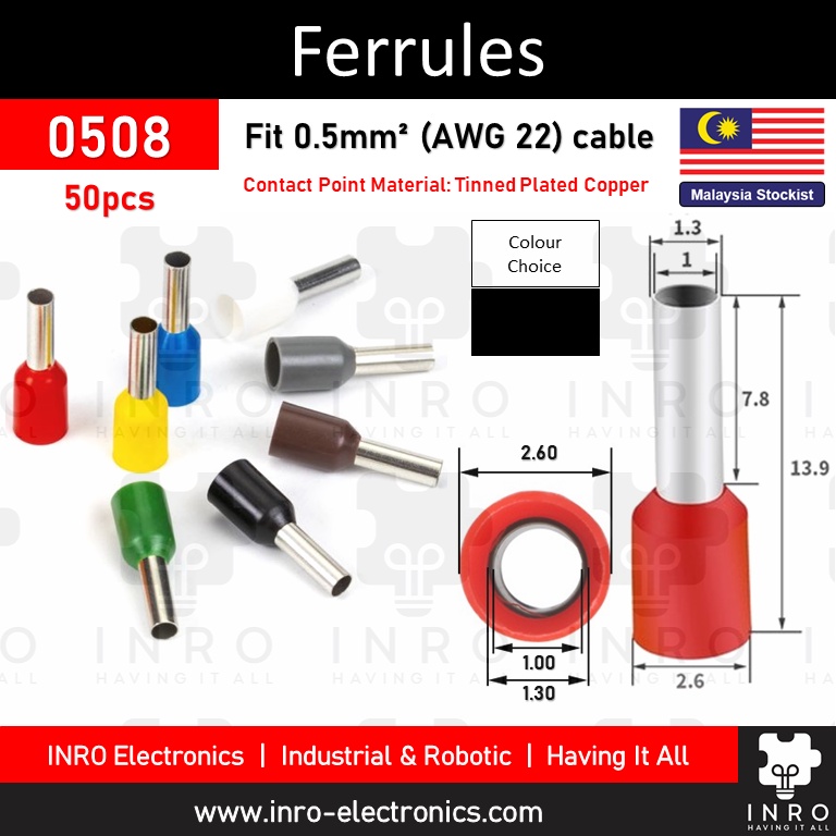 [20pcs 50pcs] Ferrules Ferrule, Terminal Bootlace, 0.34, 0.502.5mm2